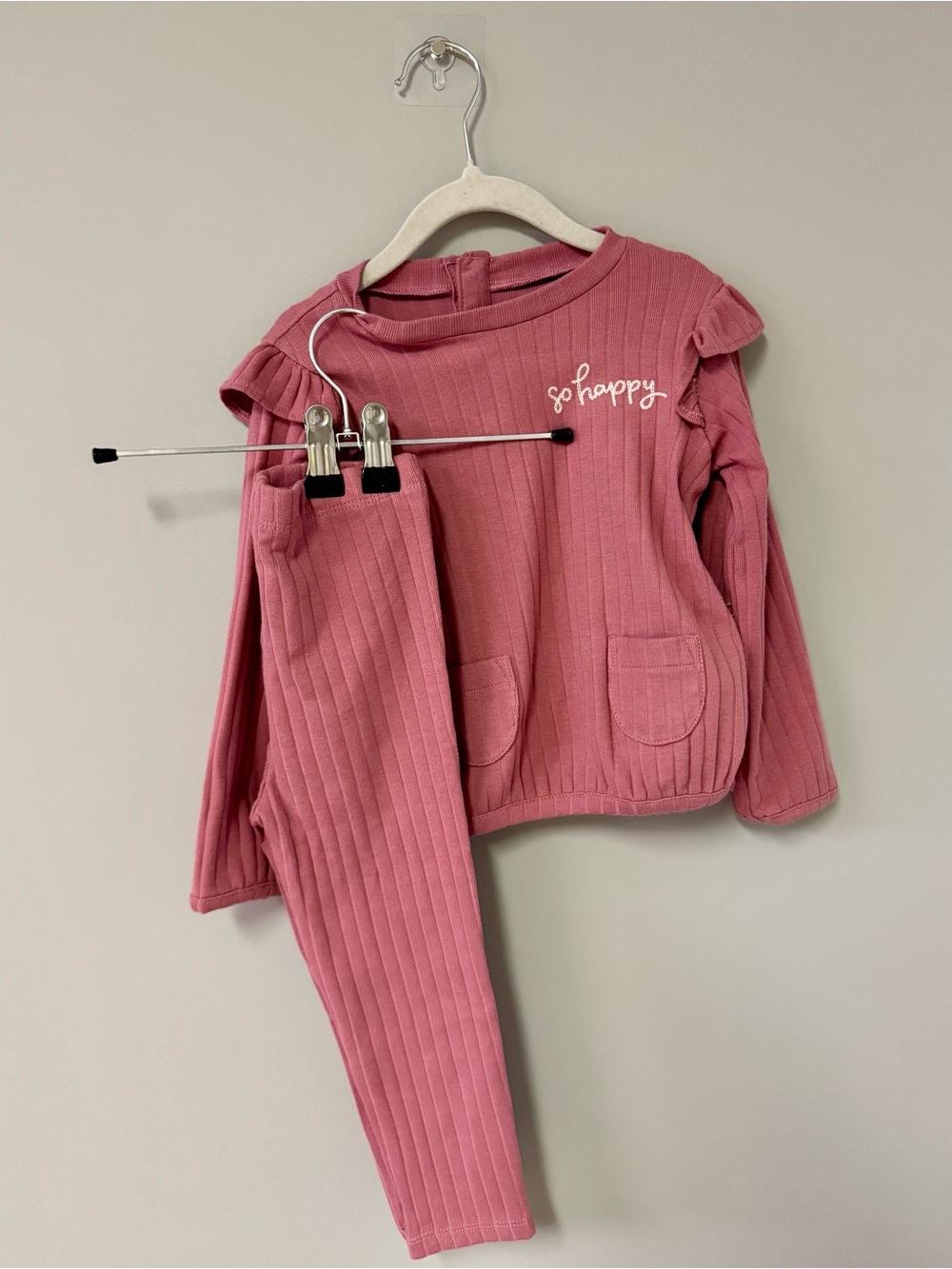 Kids' Ribbed Pink Two-Piece Set - "So Happy" Top